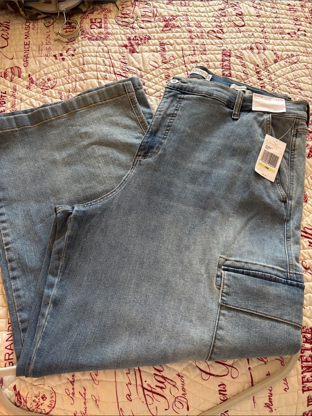 NWT Jessica Simpson Light Wash Wide Leg Jenna Cargo Denim Jeans SZ 18W